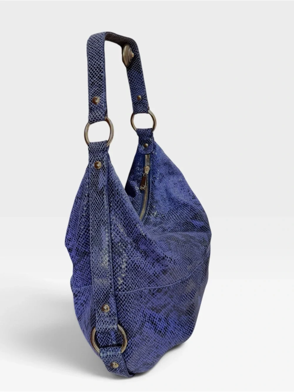 Michael Kors Cobalt/Navy Snakeskin-Textured Hobo Bag